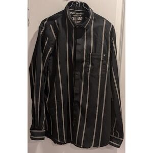 KILLER 1989 Mens Black White Stripe Long Sleeve Button Down Shirt XL